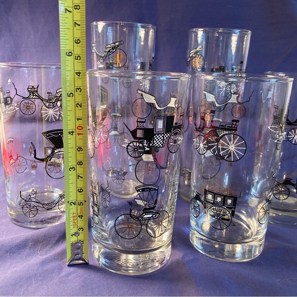 Set Of 6 Vintage Bar Glasses, Buggy, Horse Carriage, MCM Glassware, Barware - Picture 6 of 7